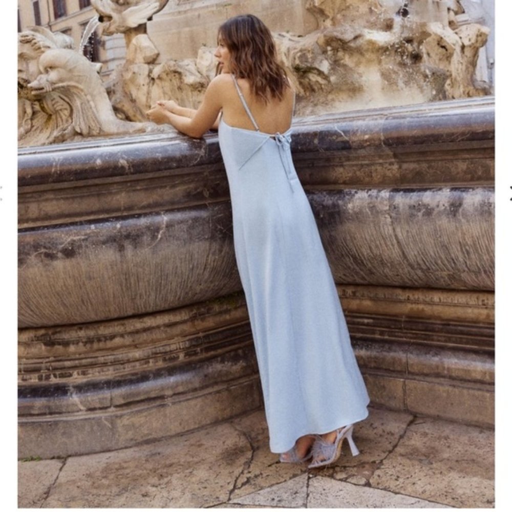 Gorgeous Baby Blue Satin Strap Maxi Dress Size L